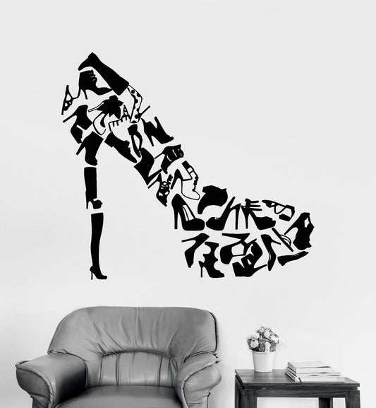 Autocollant mural en vinyle pour chaussures, chaussures pour femmes, boutique, autocollants de mode (1287ig)