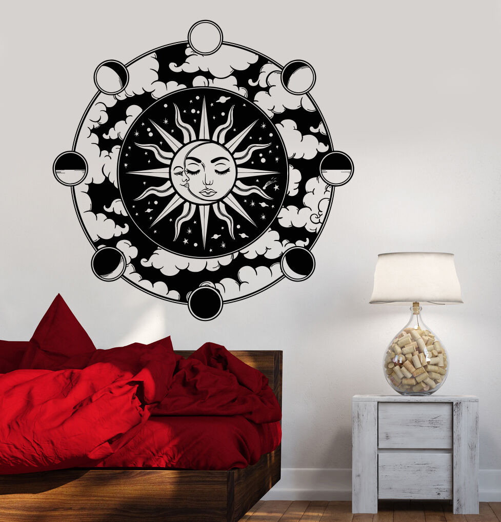 Vinyl Wall Decal Moon Cycle Sun Art Decor Cosmos Stars Planets Stickers (1309ig)