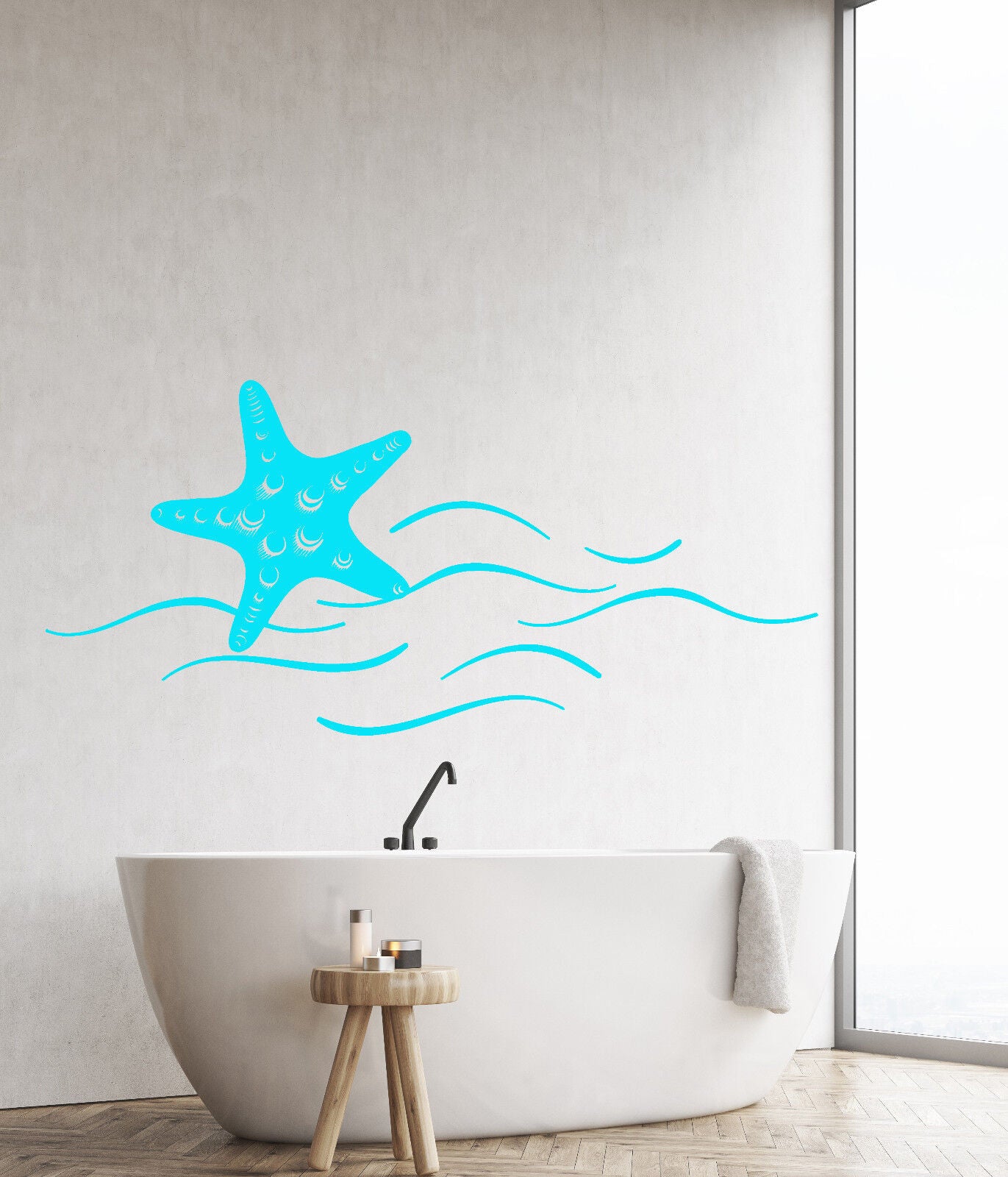 Vinyl Wall Decal Starfish Sea Ocean Beach Style Wave Stickers (1325ig)