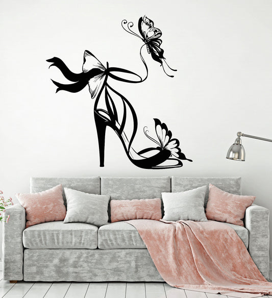 Vinyl Wall Decal Women's Shoes Butterfly Fashion Girl Room Stickers (1329ig)