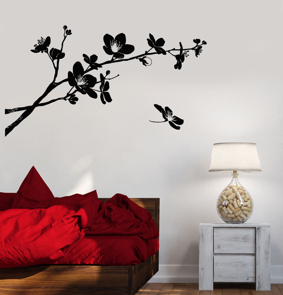 Autocollant mural en vinyle, branche d'arbre Sakura, fleurs, Nature, Style asiatique, autocollants (1333ig)