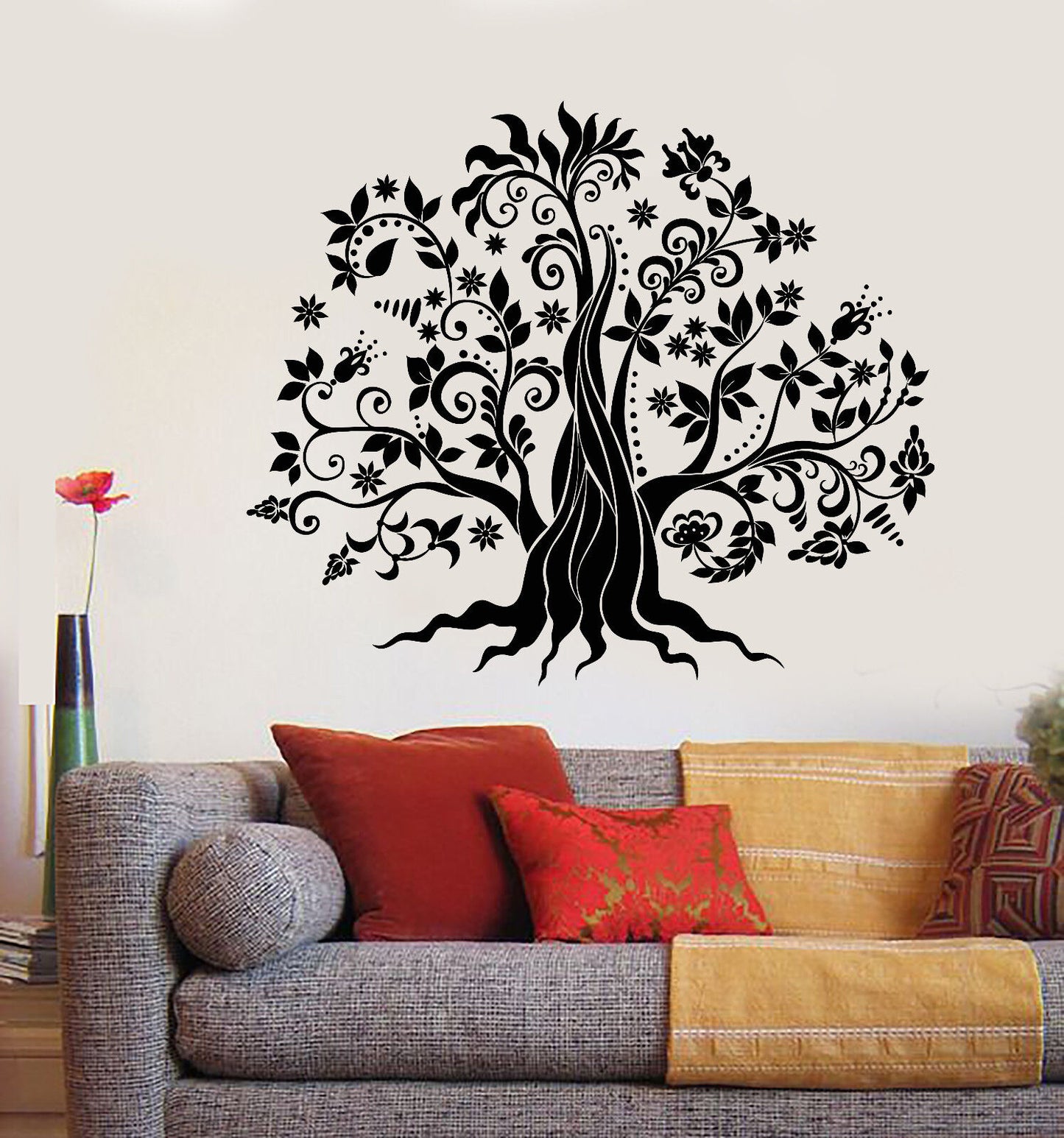 Vinyl Wall Decal Family Tree Flowers Nature Stickers (1337ig)