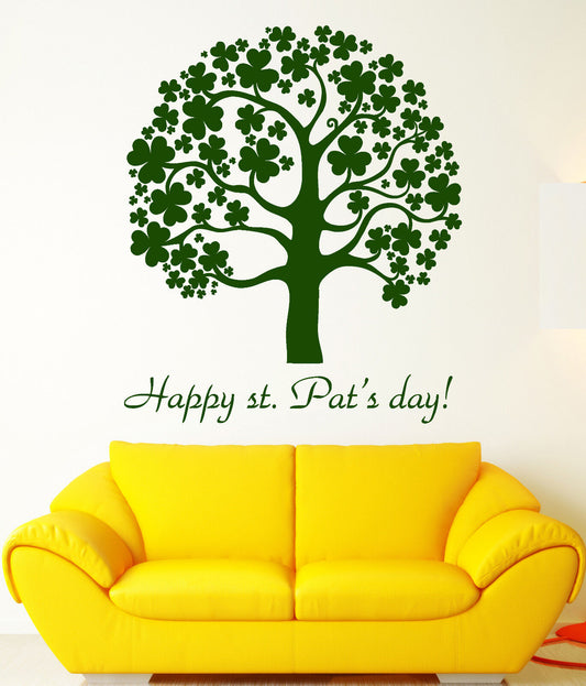 Vinyl Wall Decal Saint Patrick 's Day Clover Trefoil Tree Ireland Sticker 1347ig