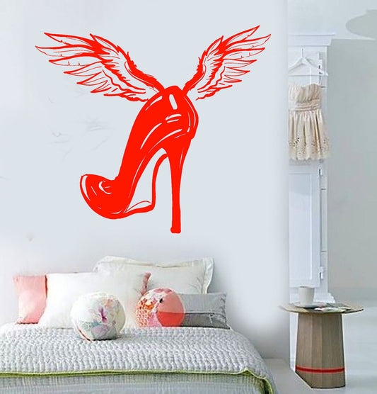 Vinyl Wall Decal Women's Shoe Wings Fashion Room Decor Stickers (1372ig)