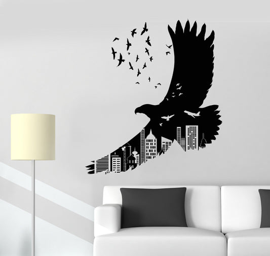 Vinyl Wall Decal American Bald Eagle Art Big City Gothic Style Stickers (1377ig)