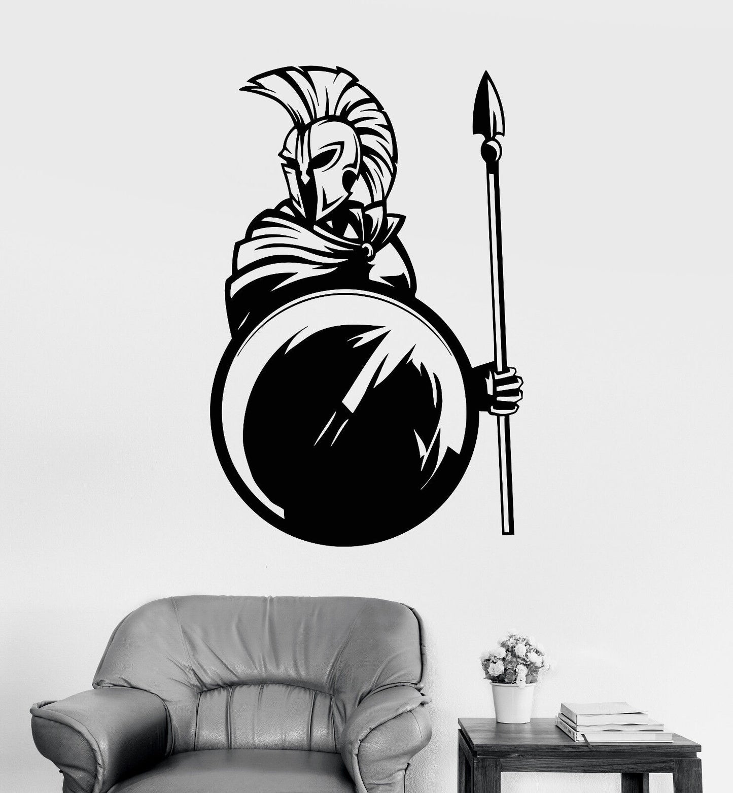 Vinyl Wall Decal Spartan Warrior With Spear Shield Helmet Stickers (1380ig)