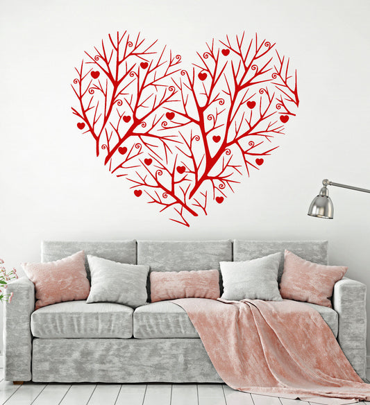 Autocollant mural en vinyle cœur amour arbre belle branche Romance autocollants (1395ig)