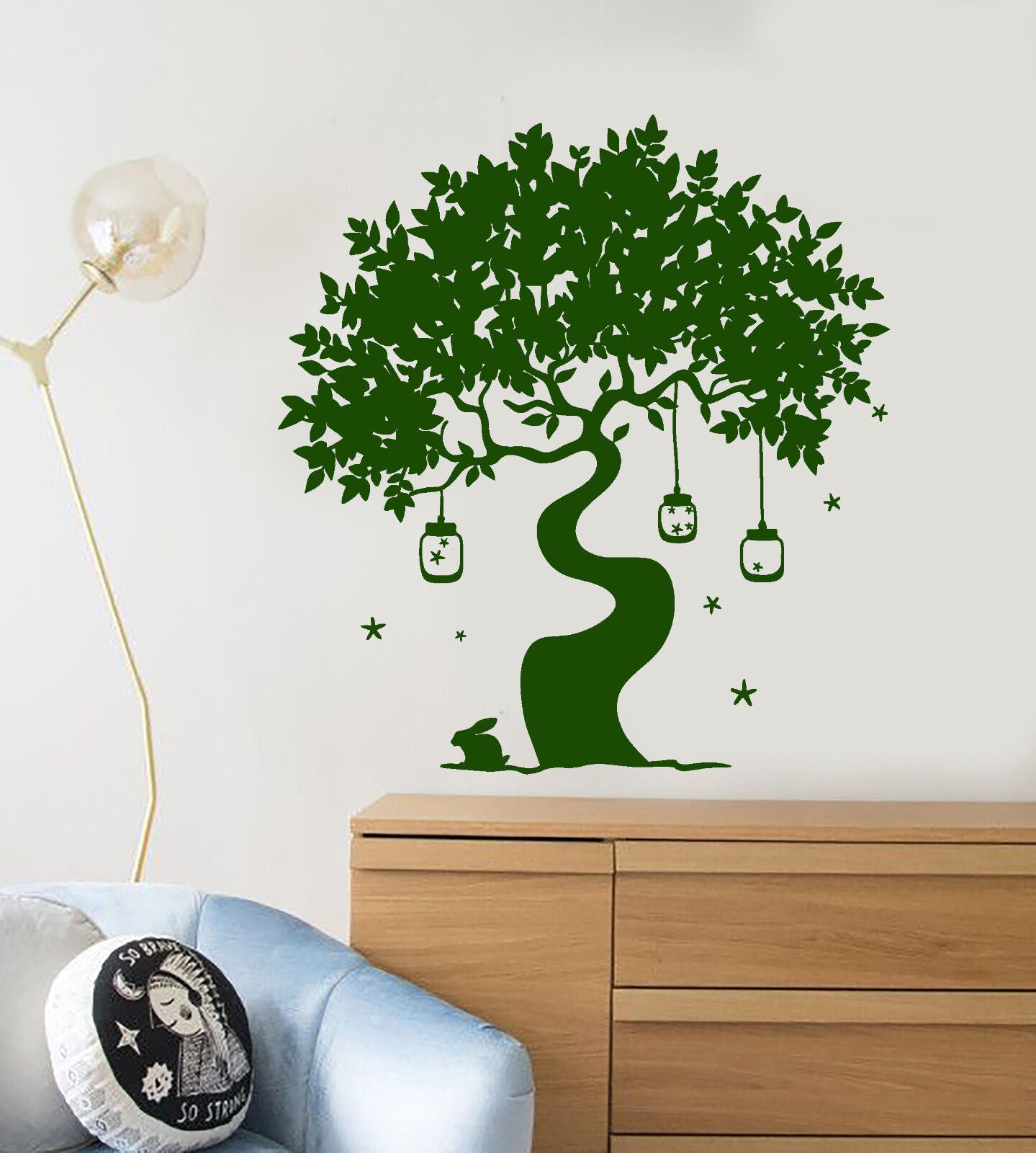 Autocollant mural en vinyle, arbre magique, conte de fées, lapin, Art, autocollant pour chambre d'enfant, 1407ig