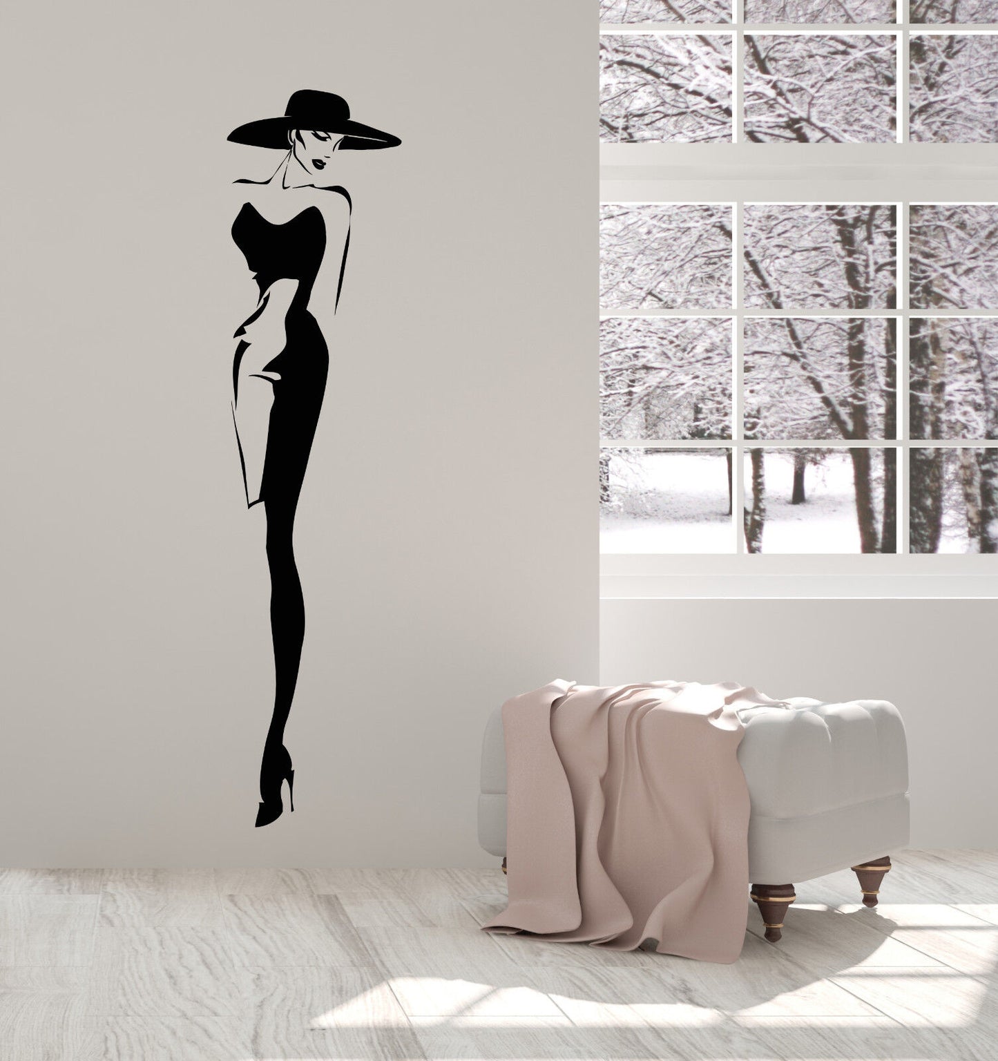 Vinyl Wall Decal Top Fashion Model Hat Retro Lady Style Woman Stickers (1408ig)