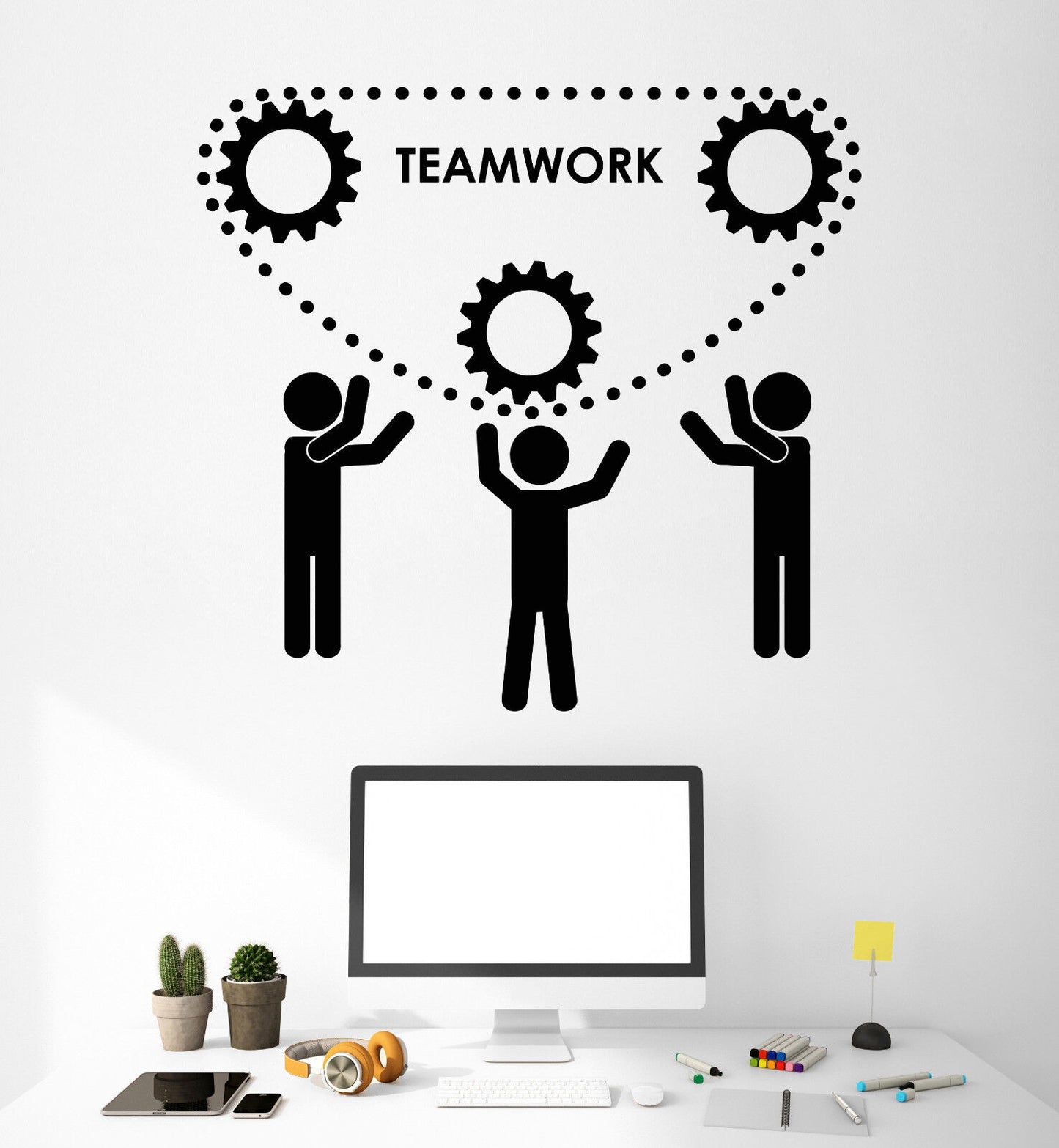 Vinyl Wall Decal Teamwork Office Decor Worker Gears Mechanism Stickers (1426ig)