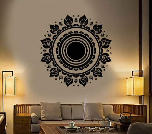 Vinyl Wall Decal Mandala Lotus Flower Buddhism Yoga Meditation Stickers (1427ig)