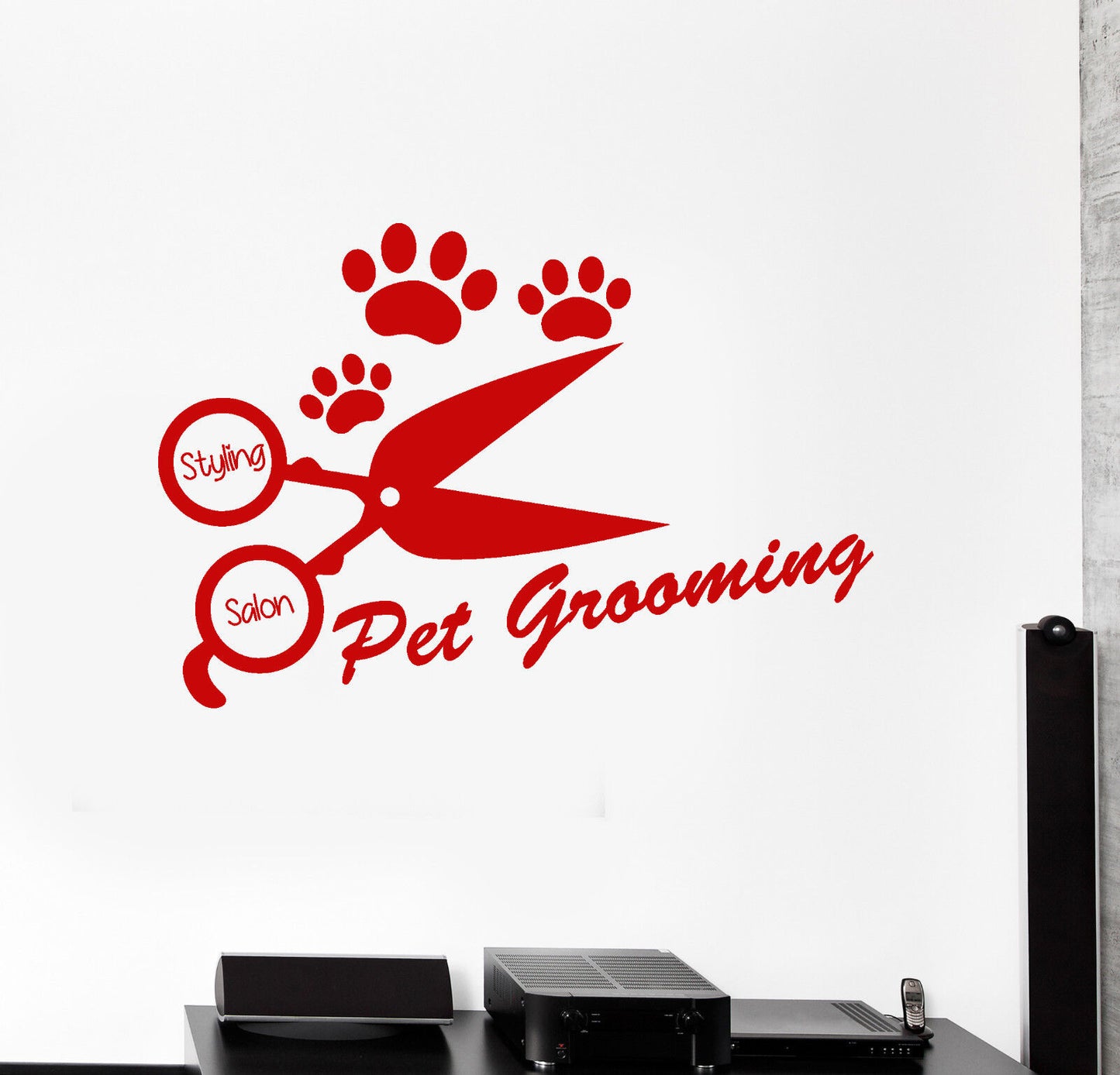 Wandaufkleber aus Vinyl, Motiv: „Pet Grooming Styling Salon Scissors“, Schild (1429ig)