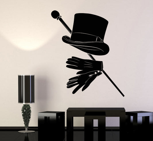 Vinyl Wall Decal Magician Illusionist Top Hat Gentleman Cane Stickers (1432ig)