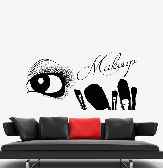 Vinyl Wall Decal Eyelash Eye Makeup Artist Brushes Beauty Salon Stickers 1446ig