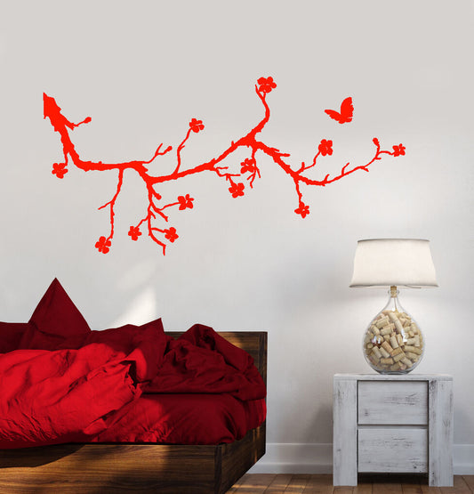 Vinyl Wall Decal Beautiful Sakura Tree Branch Butterfly Flowers Stickers 1477ig