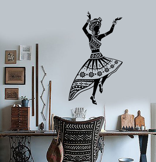 Vinyl Wall Decal African Woman Dancer Native Turban Girl Stickers (1483ig)