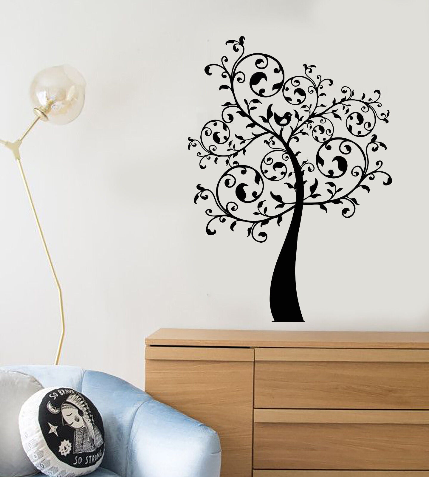 Autocollant mural en vinyle, bel arbre, oiseau sur branche, autocollants de jardin naturel (1487ig)