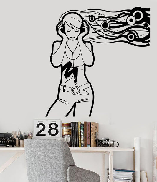 Vinyl Wall Decal Teenager Girl Music Lover Headphones Stickers (1502ig)