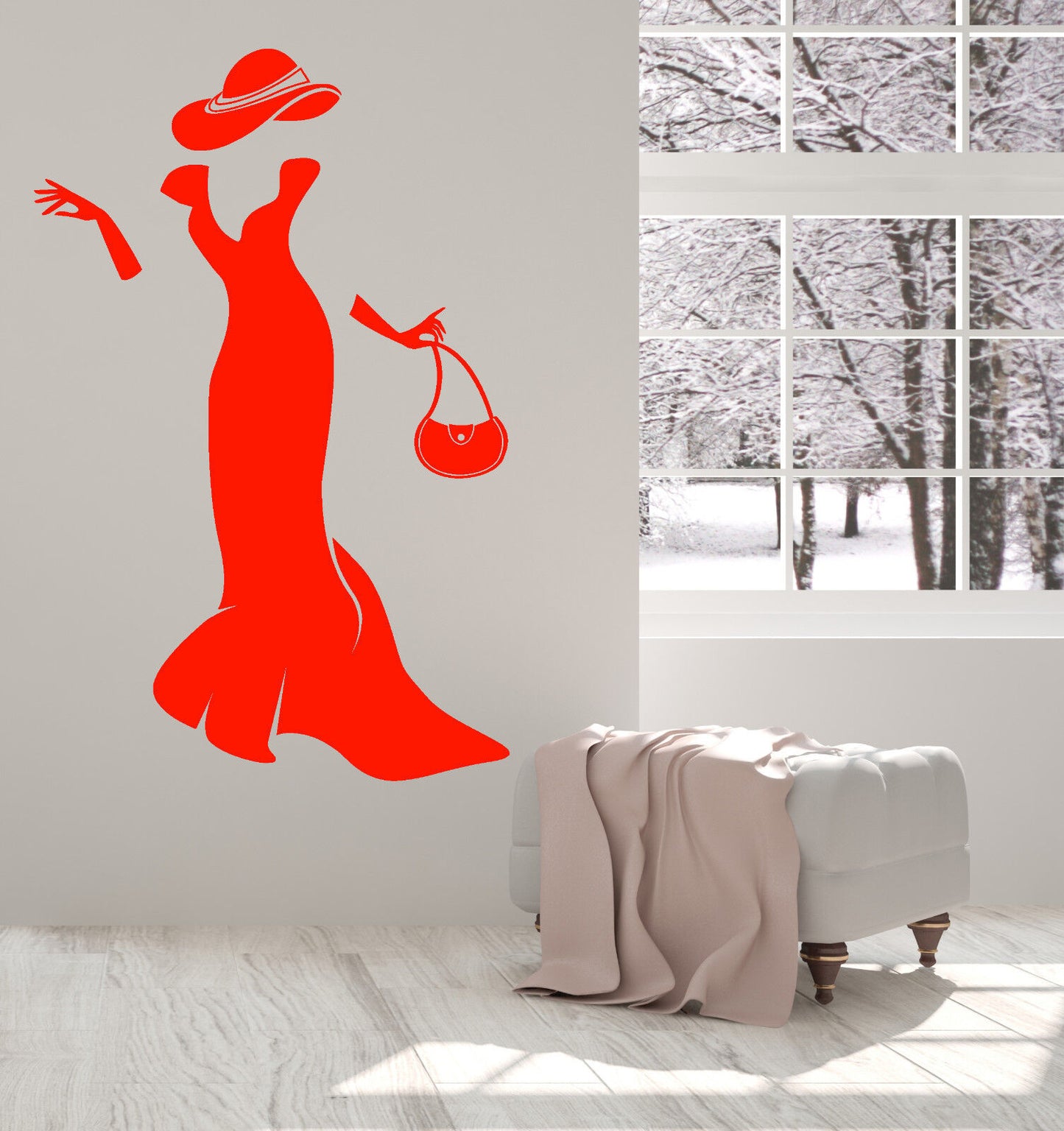 Vinyl Wall Decal Woman Dress Fashion Bag Mademoiselle Gloves Stickers (1510ig)