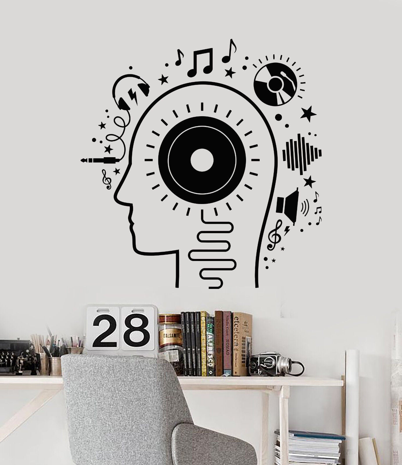 Vinyl Wall Decal Head Music Lover Headphones Melody Stickers (1512ig)