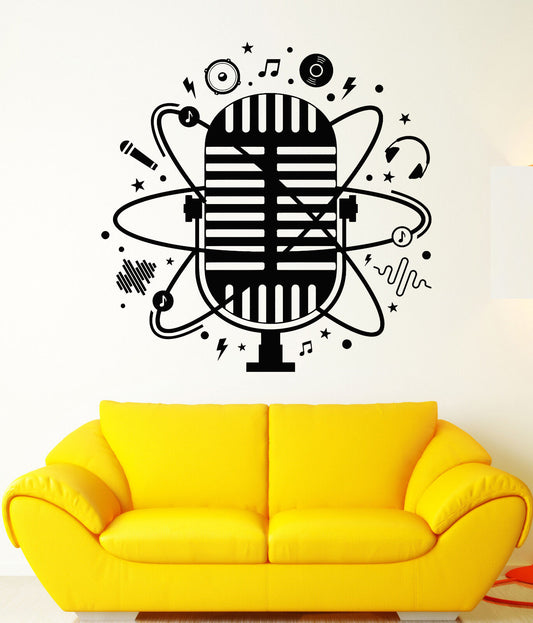 Vinyl Wall Decal Retro Microphone Singer Musician Karaoke Club Stickers (1513ig)