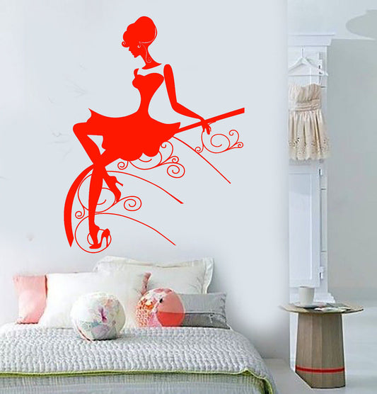 Vinyl Wall Decal Beautiful Girl Lady In Dress Hairstyle Fashion Stickers 1529ig