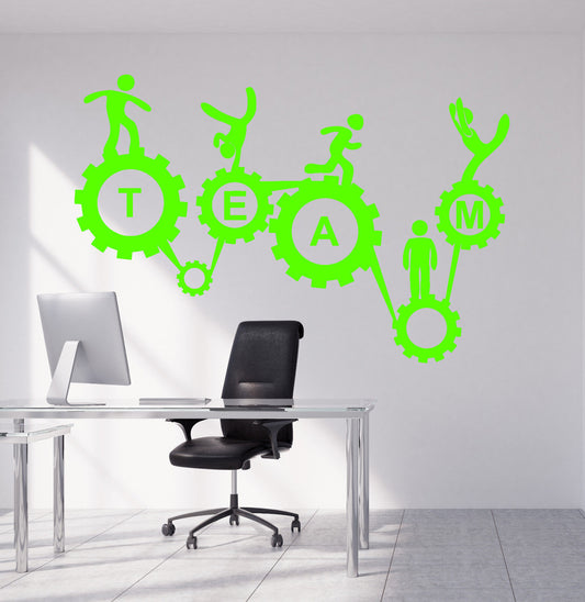 Vinyl Wall Decal Teamwork Office Style Gears Mechanism Stickers (1540ig)