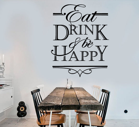 Vinyl Wall Decal Quote Words Eat Drink And Be Happy Kitchen Decor Sticker 1554ig