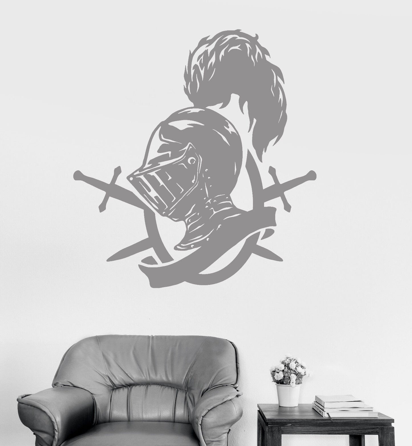 Vinyl Wall Decal Knight's Helm Feather Sword Warrior Middle Ages Stickers 1588ig