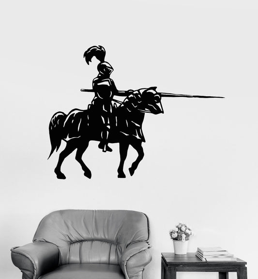 Vinyl Wall Decal Horseman Joust Warrior With Spear Stickers (1589ig)