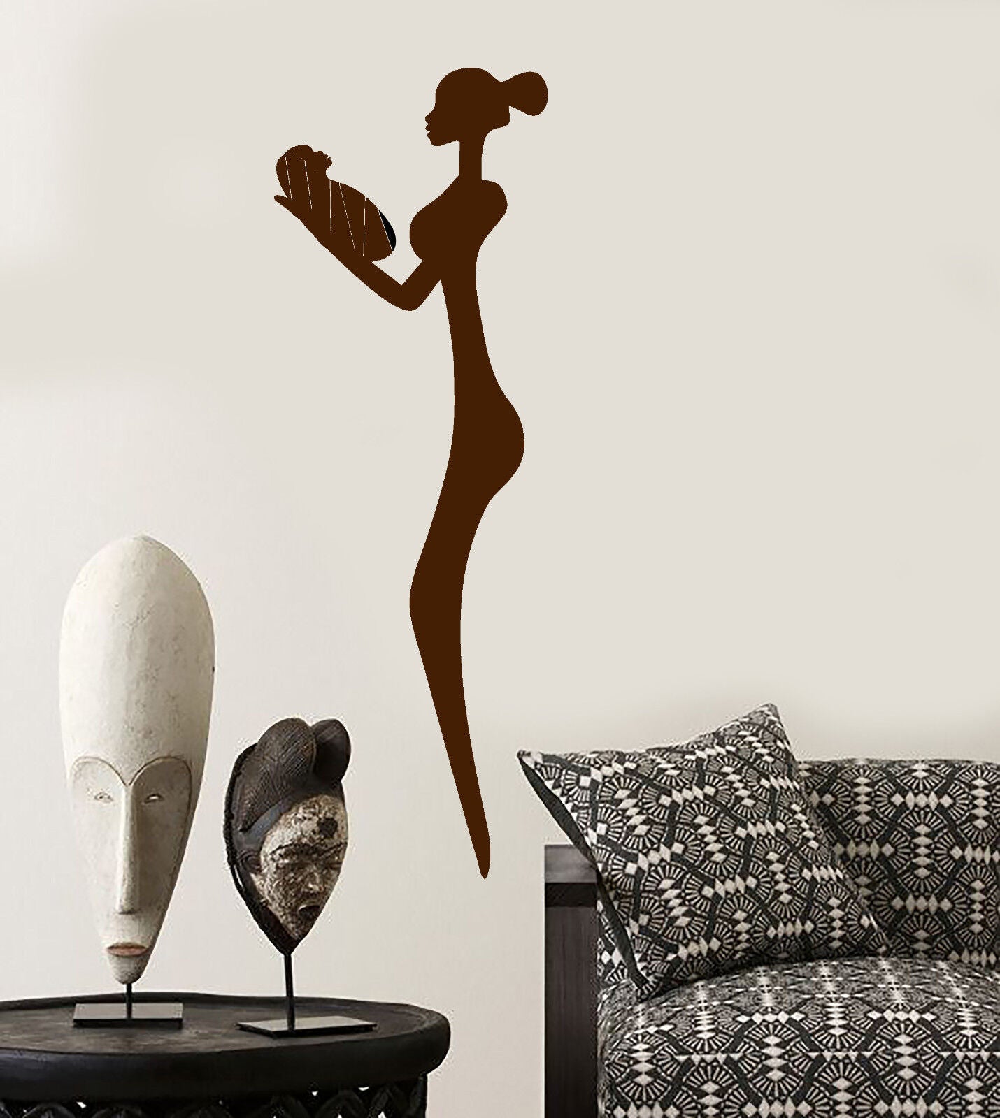 Vinyl Wall Decal African Woman With Baby Native Statue Stickers (1593ig)