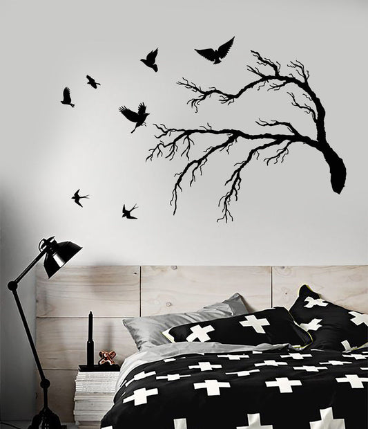 Vinyl Wall Decal Flock Of Birds Gothic Tree Branch Style Stickers (1617ig)