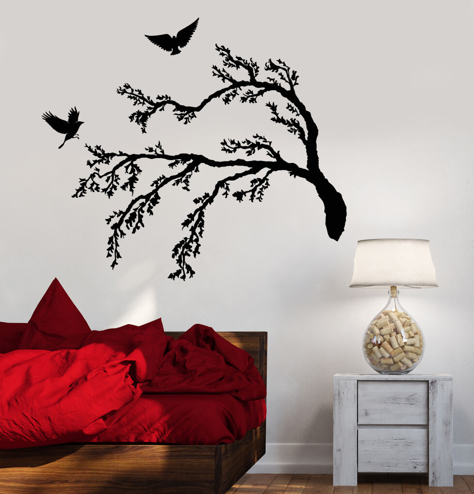 Vinyl Wall Decal Romantic Tree Branch Bird Nature Animals Stickers (1618ig)