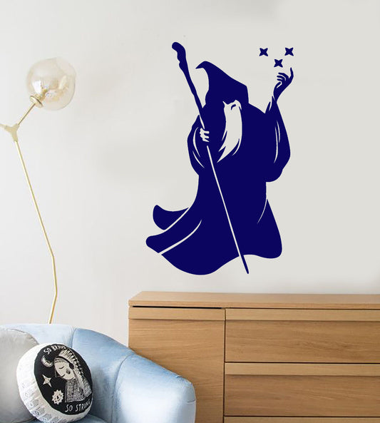 Vinyl Wall Decal Wizard Magic Wand Stars Children's Room Stickers (1628ig)