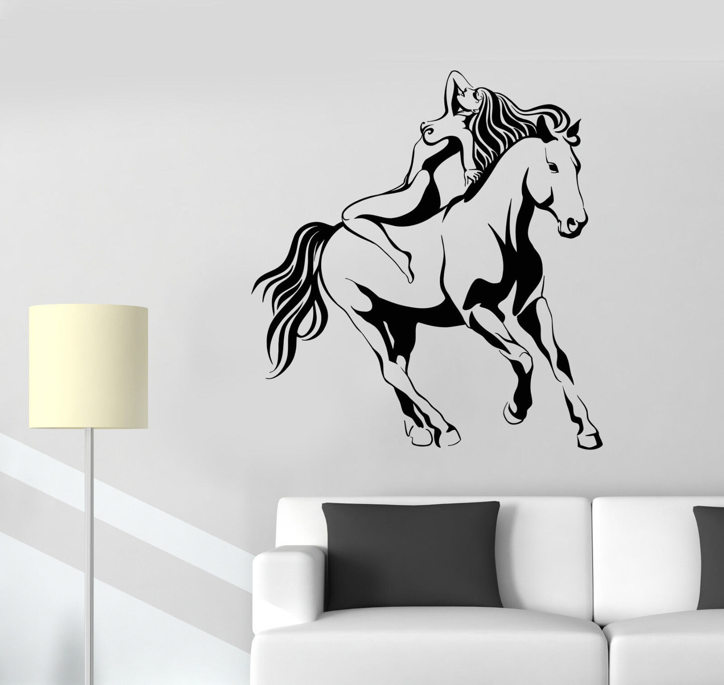 Vinyl Wall Decal Galloping Horse Sexy Woman Naked Girl Stickers (1635ig)