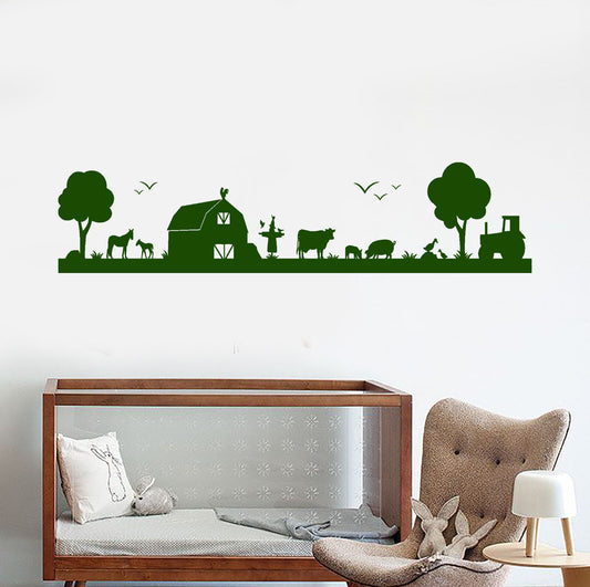 Vinyl Wall Decal Rural Landscape Village Livestock Tractor Stickers (1636ig)