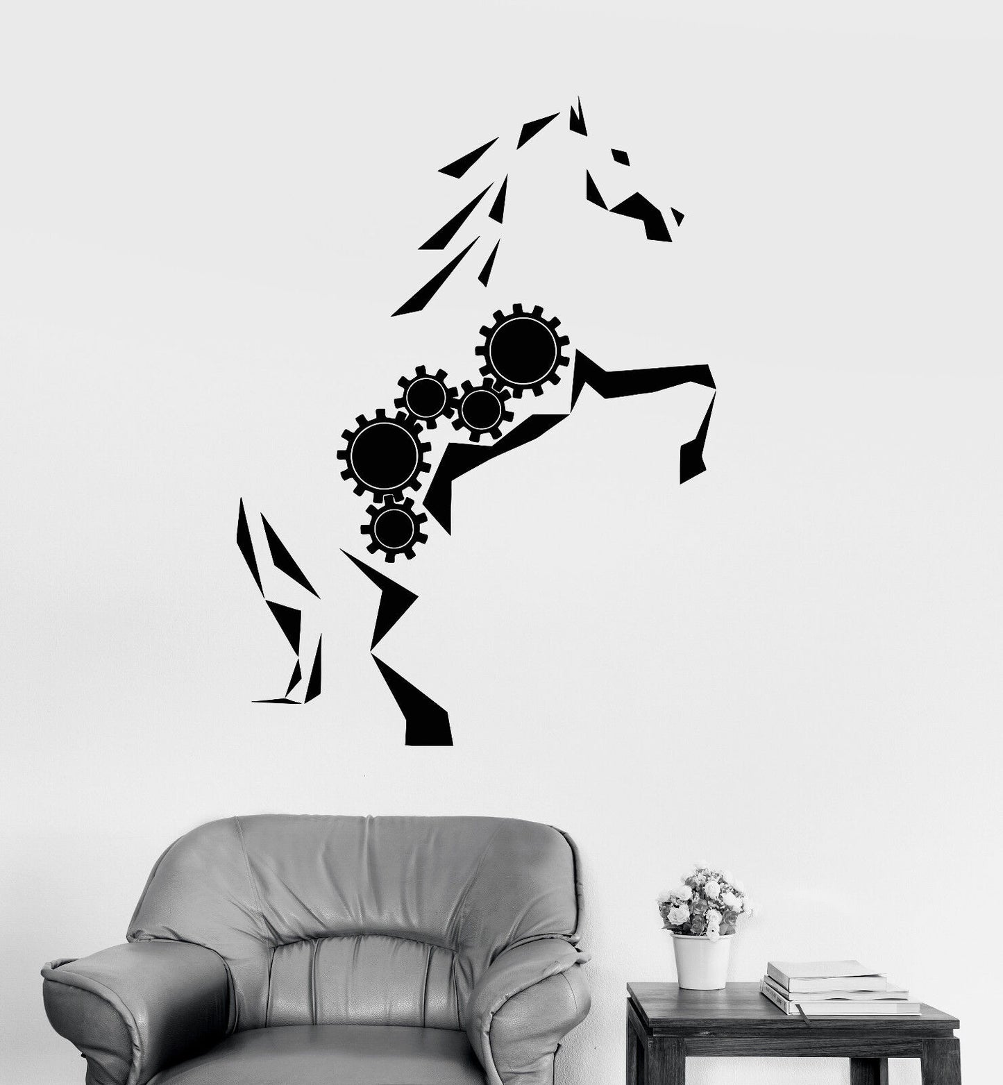 Vinyl Wall Decal Mechanical Gear Abstract Horse Art Animal Stickers (1655ig)