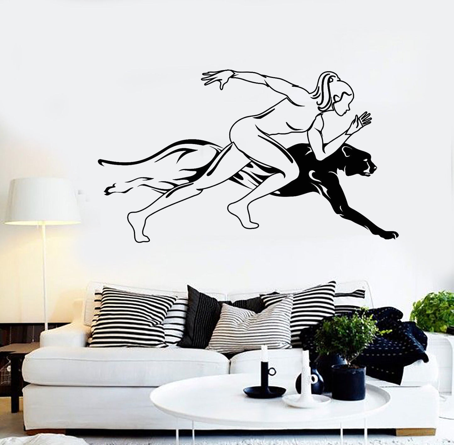 Vinyl Wall Decal Runner Girl Sports Woman Jaguar Speed Run Stickers (1660ig)