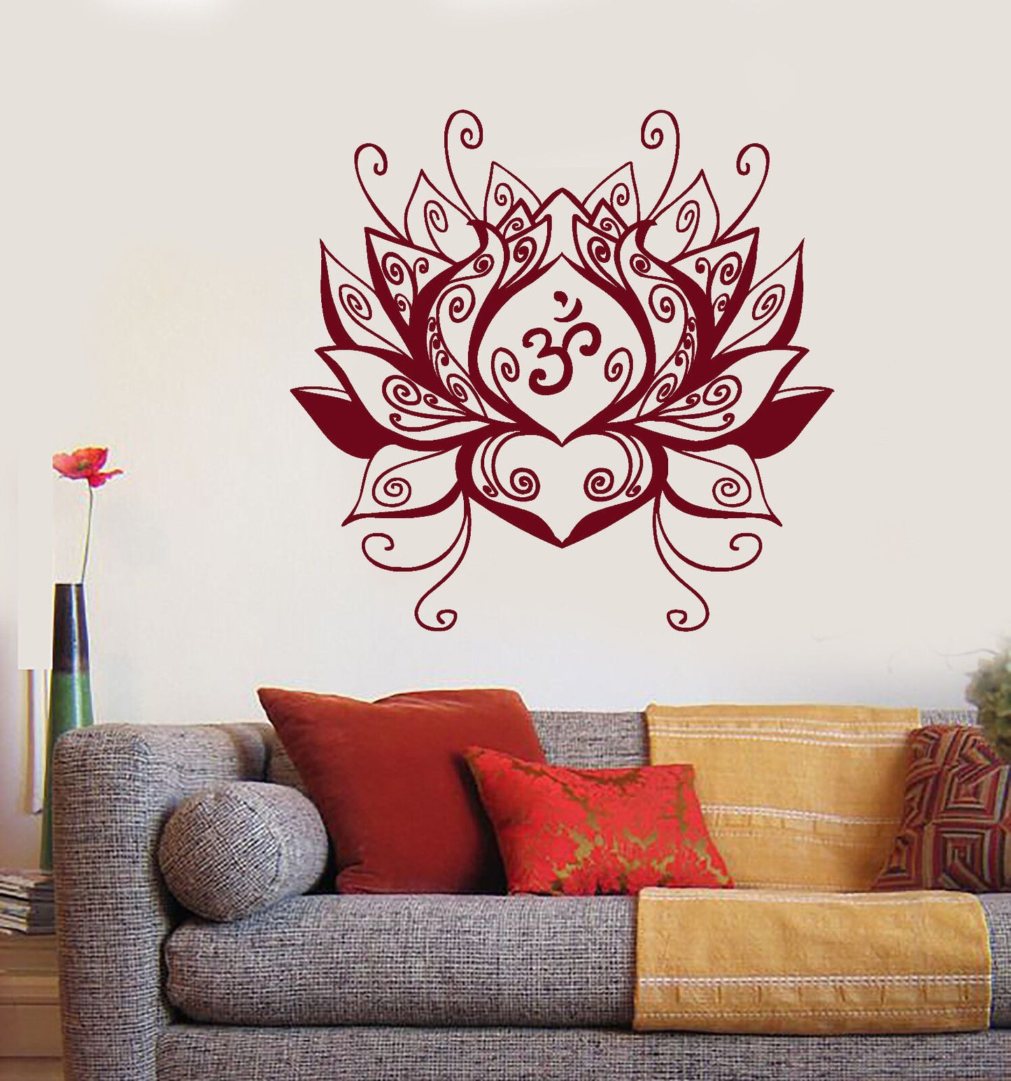 Vinyl Wall Decal Lotus Flower Om Yoga Center Meditation Buddhism Stickers 1665ig