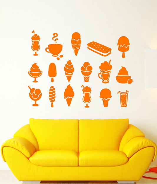 Vinyl Wall Decal Ice Cream Truck Man Dessert Food Coffee Cafe Stickers (1695ig)