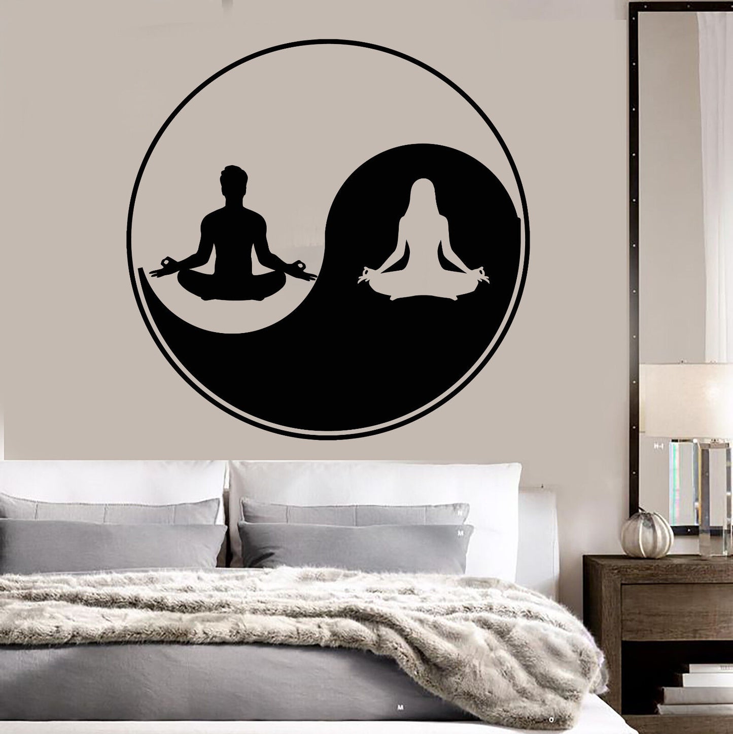 Vinyl Wall Decal Yin Yan Symbol Lotus Pose Meditation Man Woman Stickers 1700ig