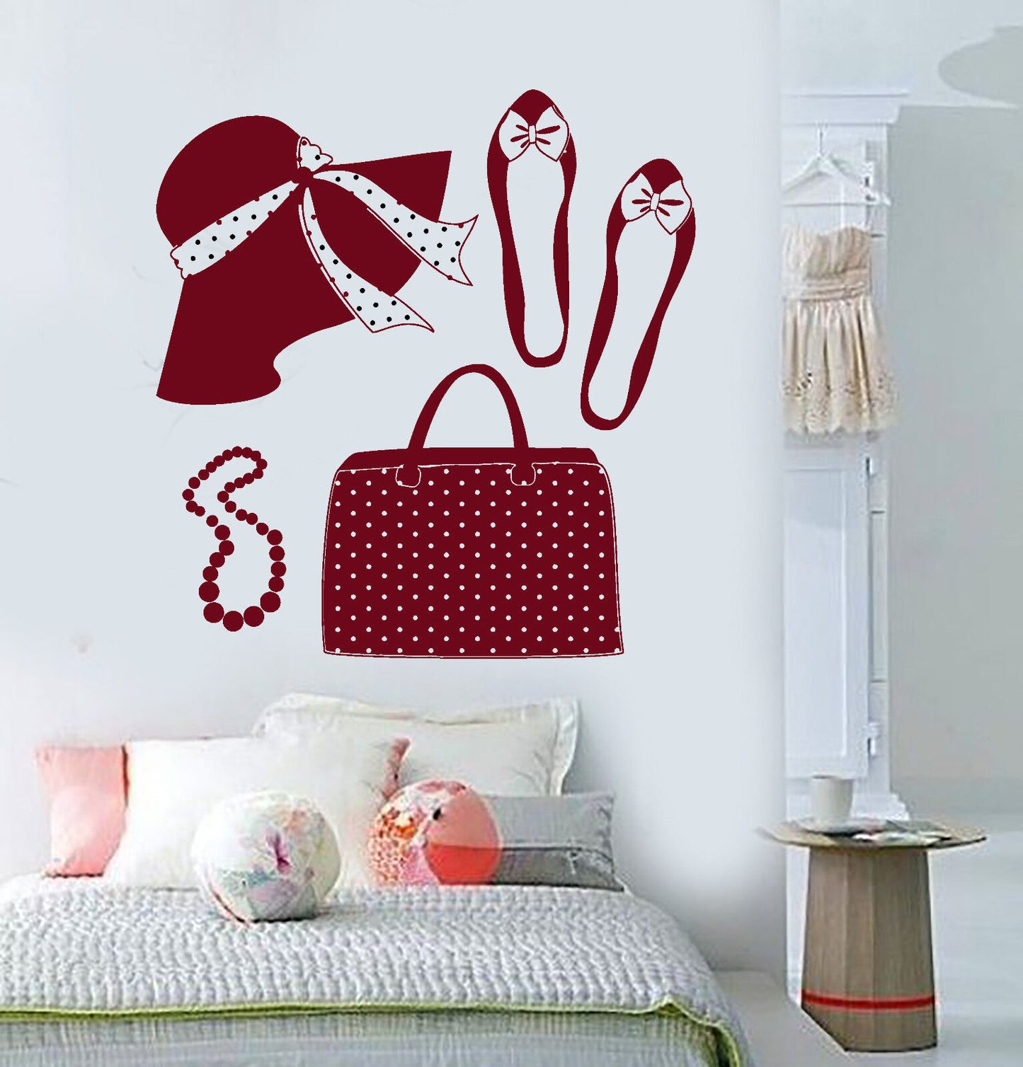 Autocollant mural en vinyle pour femme, chapeau, sac à main, chaussures, Shopping de mode (1703ig)