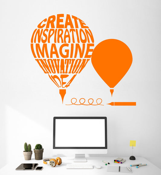 Vinyl Wall Decal Air Balloon Creative  Motivation Word Quote Pen Stickers 1723ig