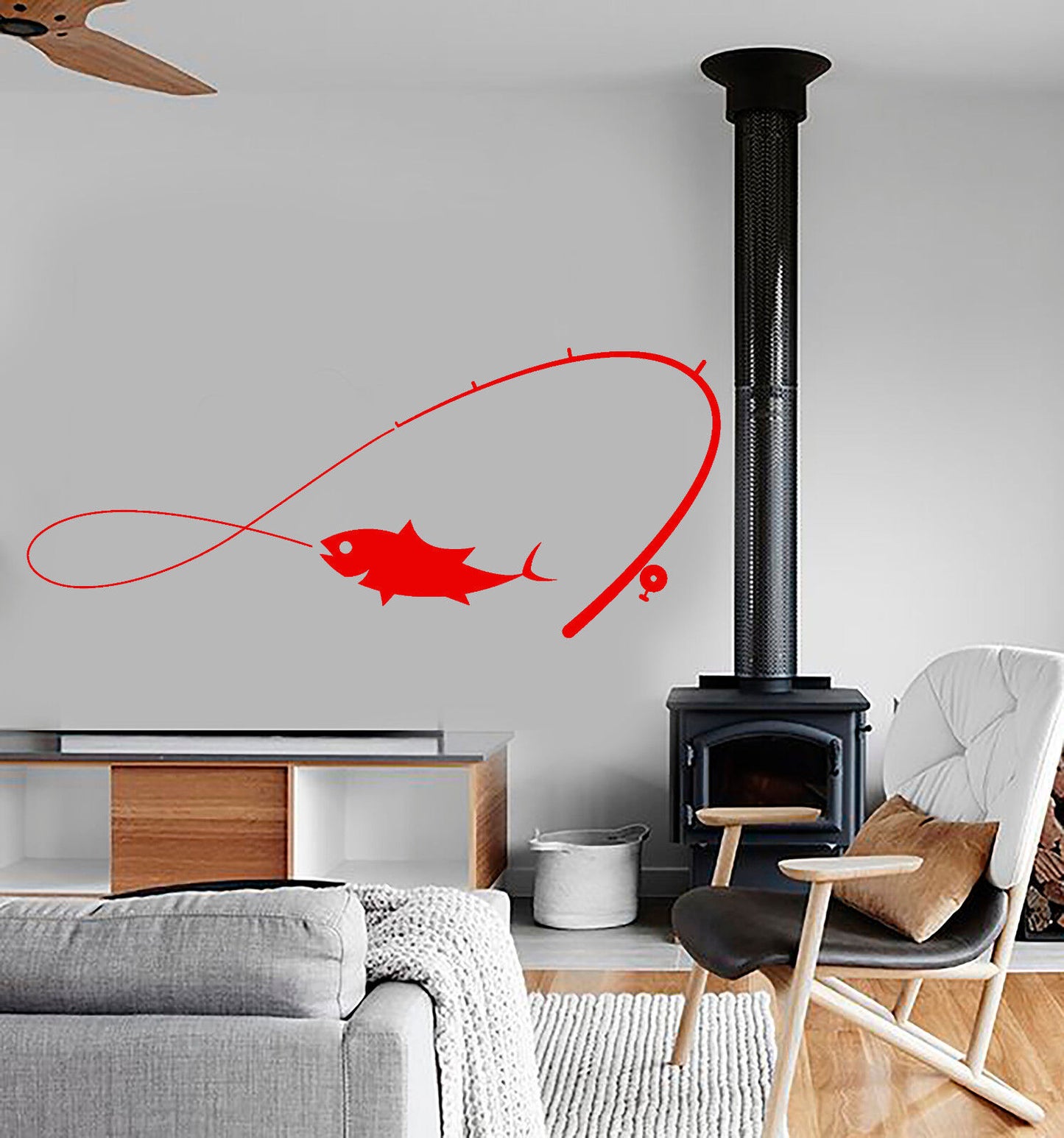 Vinyl Wall Decal Fishing Rod Fisherman Fish Hobby For Men Stickers (1729ig)