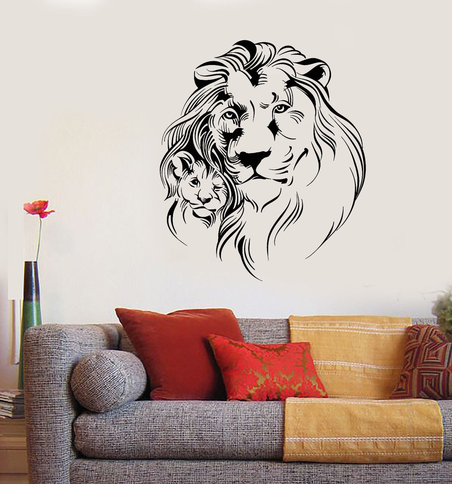 Vinyl Wall Decal Lion Lionet Father And Son African Animals Stickers (1752ig)