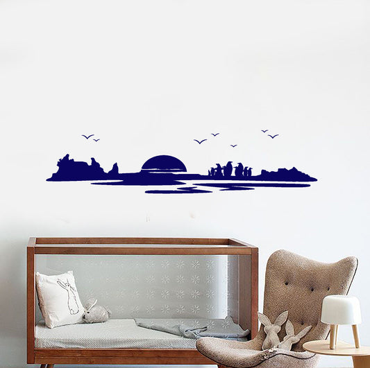 Vinyl Wall Decal Antarctic Animals Penguins Sunset Birds Stickers (1754ig)