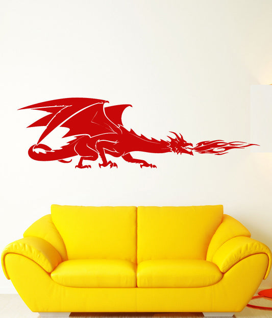 Vinyl Wall Decal Fire-Breathing Dragon Fantasy Fairy Tale Stickers (1760ig)