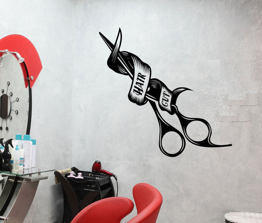 Vinyl Wall Decal Haircut Scissors Barbershop Hair Salon Signboard Sticker 1773ig