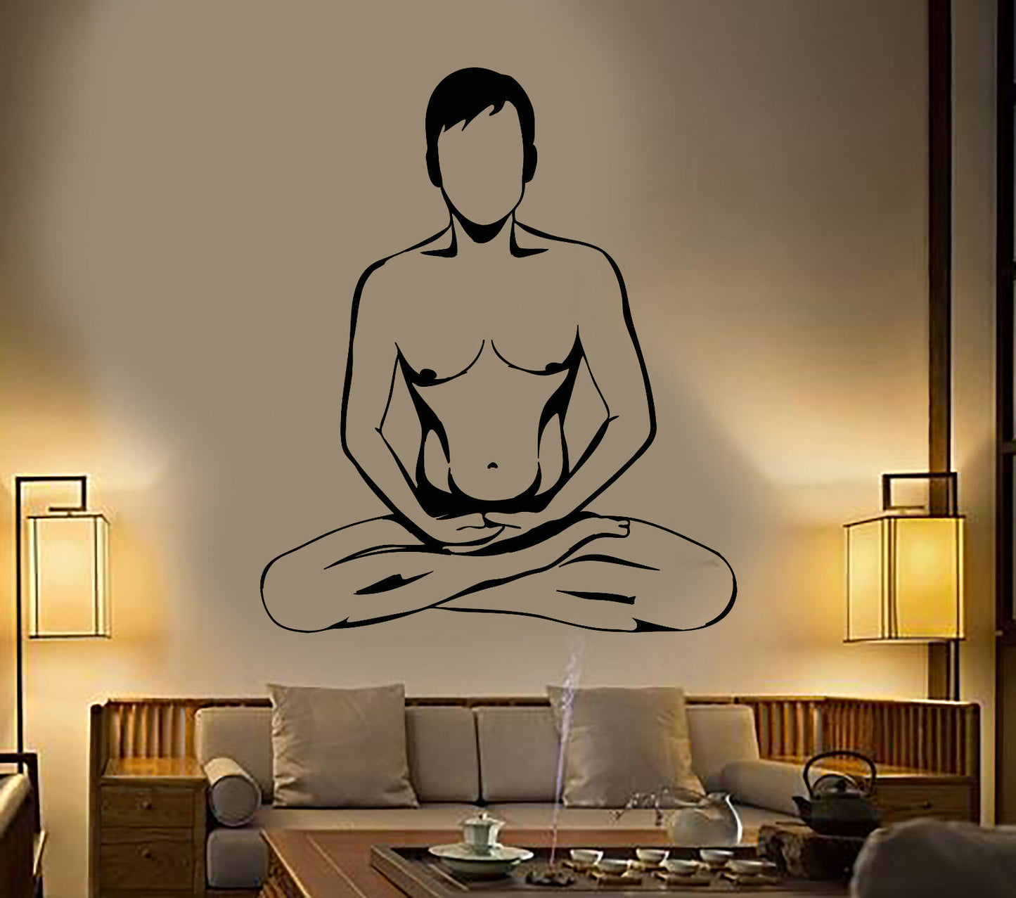 Vinyl Wall Decal Naked Man Yoga Meditation Lotus Pose Stickers (1774ig)