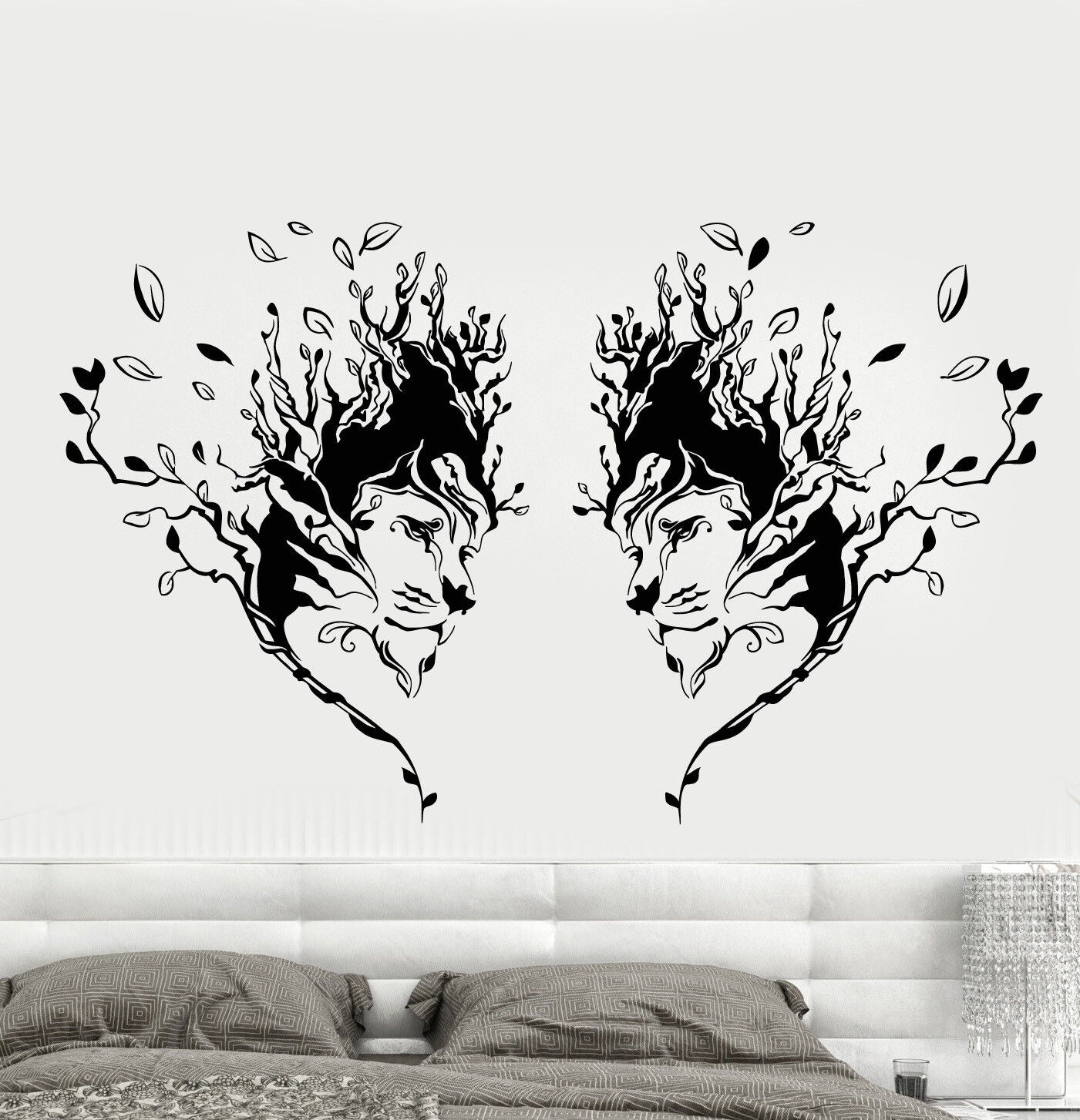 Vinyl Wall Decal Lions Heads African Animals Art Tree Nature Stickers (1783ig)